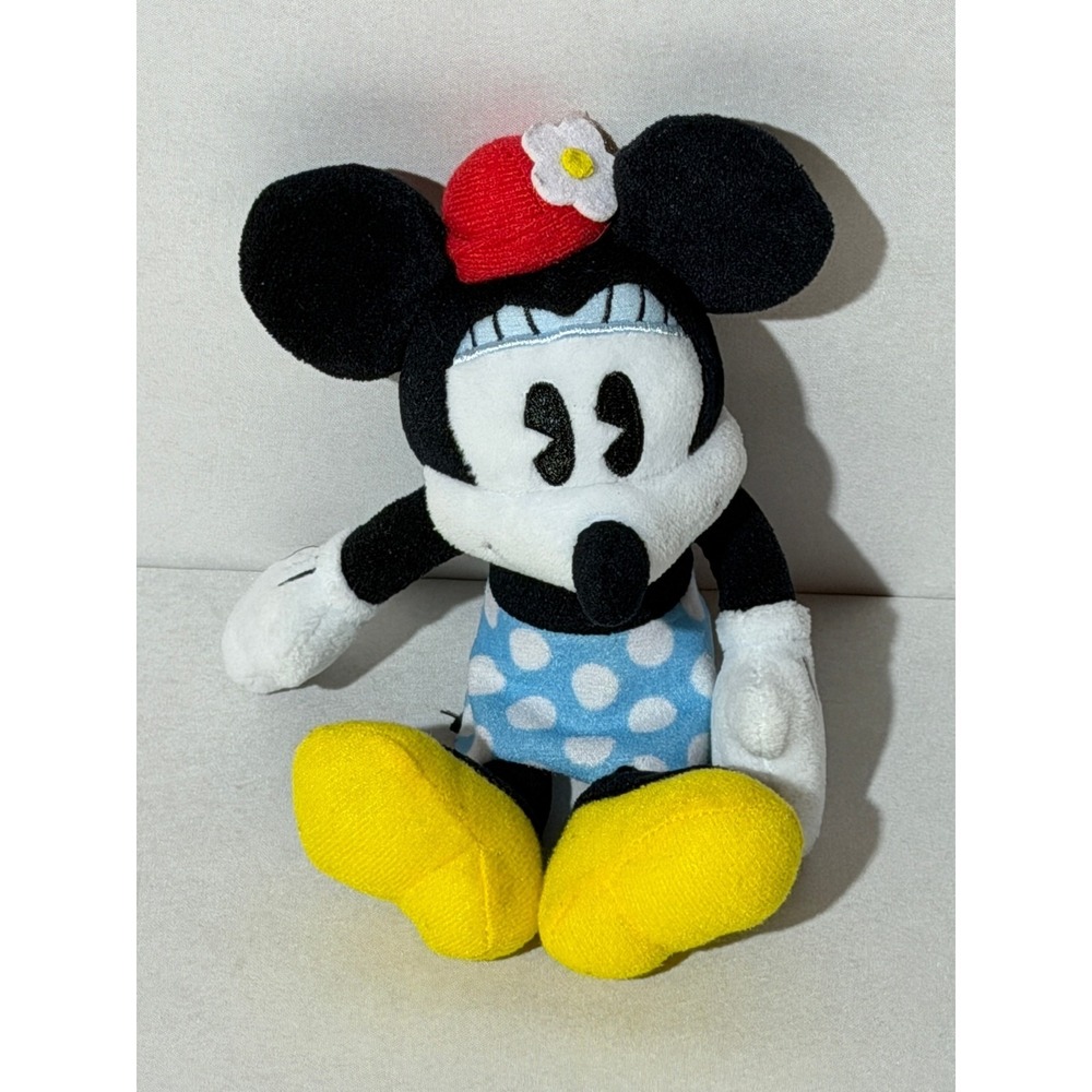 Disney Minnie Mouse Plush Stuffed Animal Blue Polka Dot Skirt Red Daisy Hat 8in - Picture 2 of 12